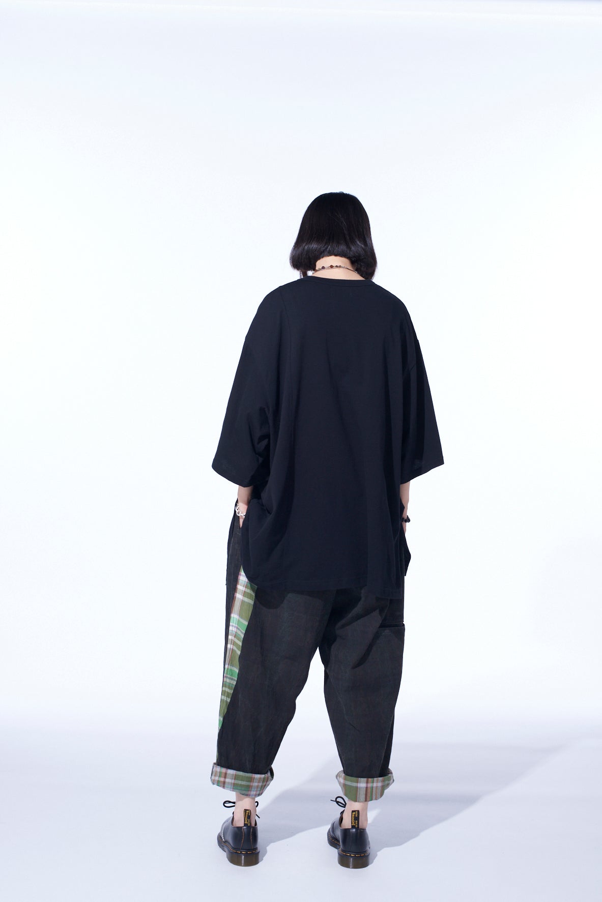 COTTON JERSEY FABRIC SWITCH H/S DRAPED T-SHIRT