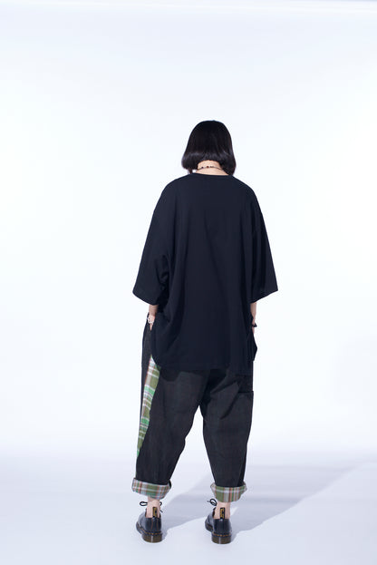 COTTON JERSEY FABRIC SWITCH H/S DRAPED T-SHIRT