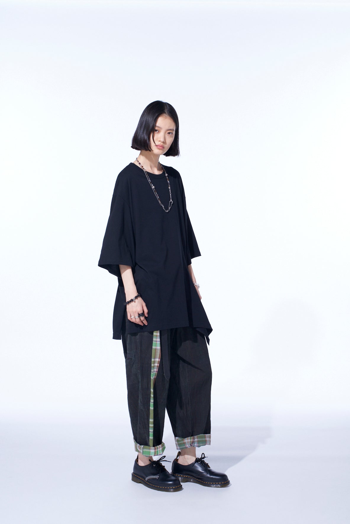 COTTON JERSEY FABRIC SWITCH H/S DRAPED T-SHIRT