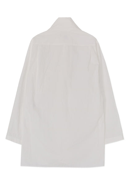 COTTON/LINEN WASHER TYPEWRITER  ASYMMETRICAL STOLE COLLAR SHIRT