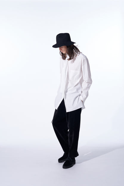 COTTON/LINEN WASHER TYPEWRITER  ASYMMETRICAL STOLE COLLAR SHIRT