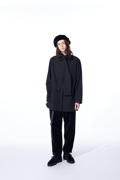 COTTON/LINEN WASHER TYPEWRITER  ASYMMETRICAL STOLE COLLAR SHIRT