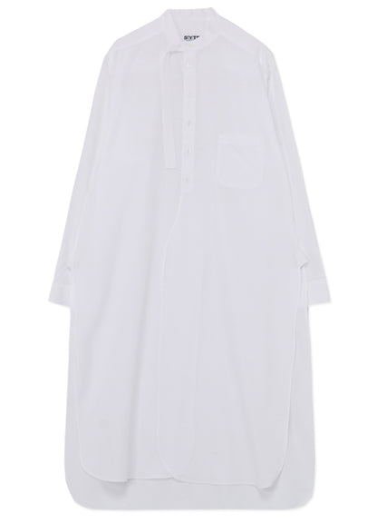 COTTON BROAD CLOTH STAND COLLAR LONG SHIRT WITH ROUNDED HEM