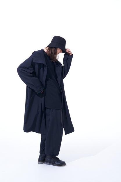 PE/STRETCH TWILL OVERSIZED TECH HOODED COAT WITH FUNCTIONAL LINING