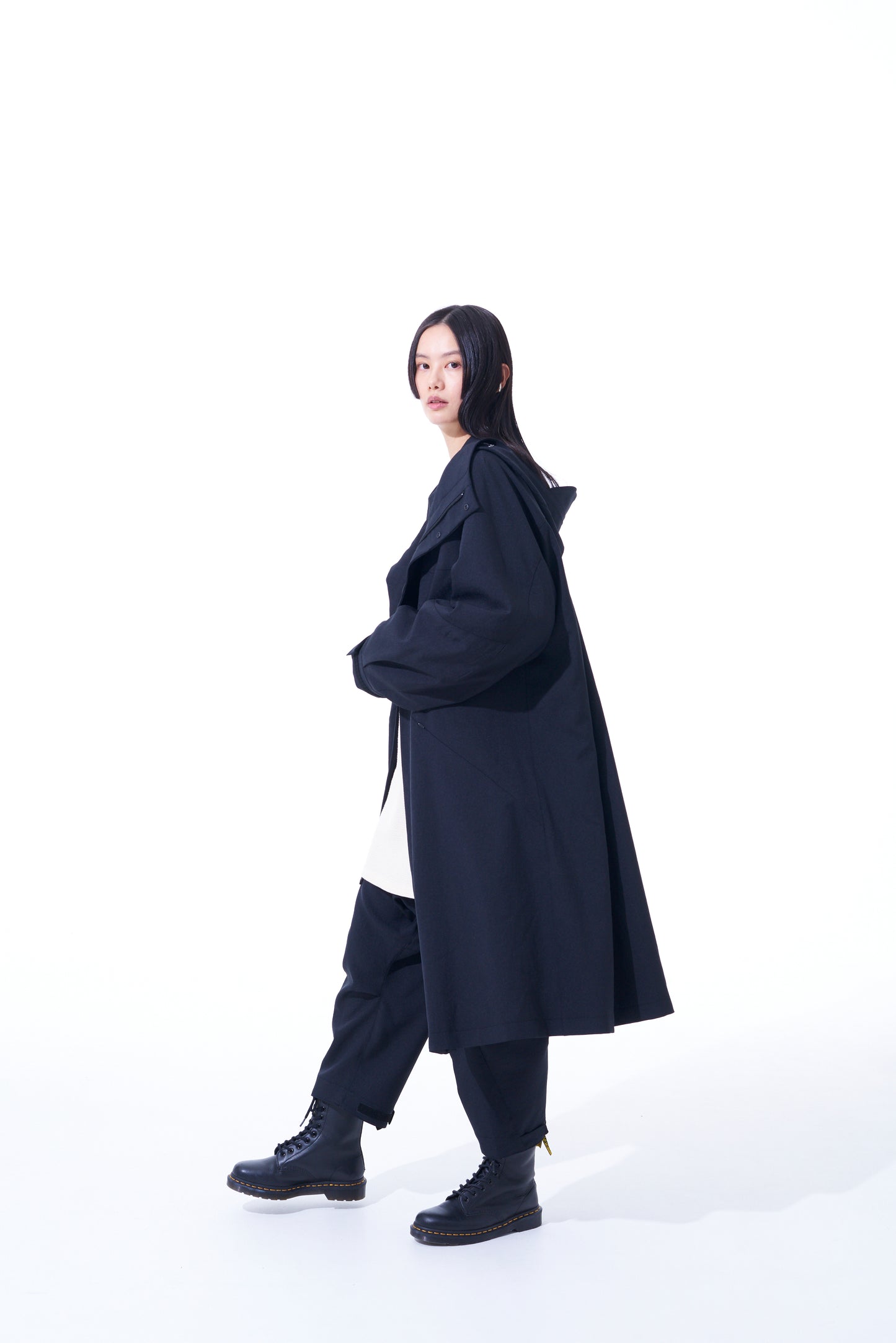 PE/STRETCH TWILL OVERSIZED TECH HOODED COAT WITH FUNCTIONAL LINING