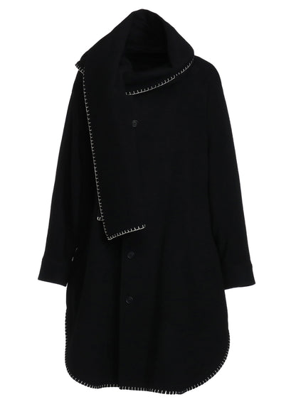 W/TOP MOSSA STOLE COLLAR BIG SILHOUETTE COAT WITH BLANKET STITCH DESIGN