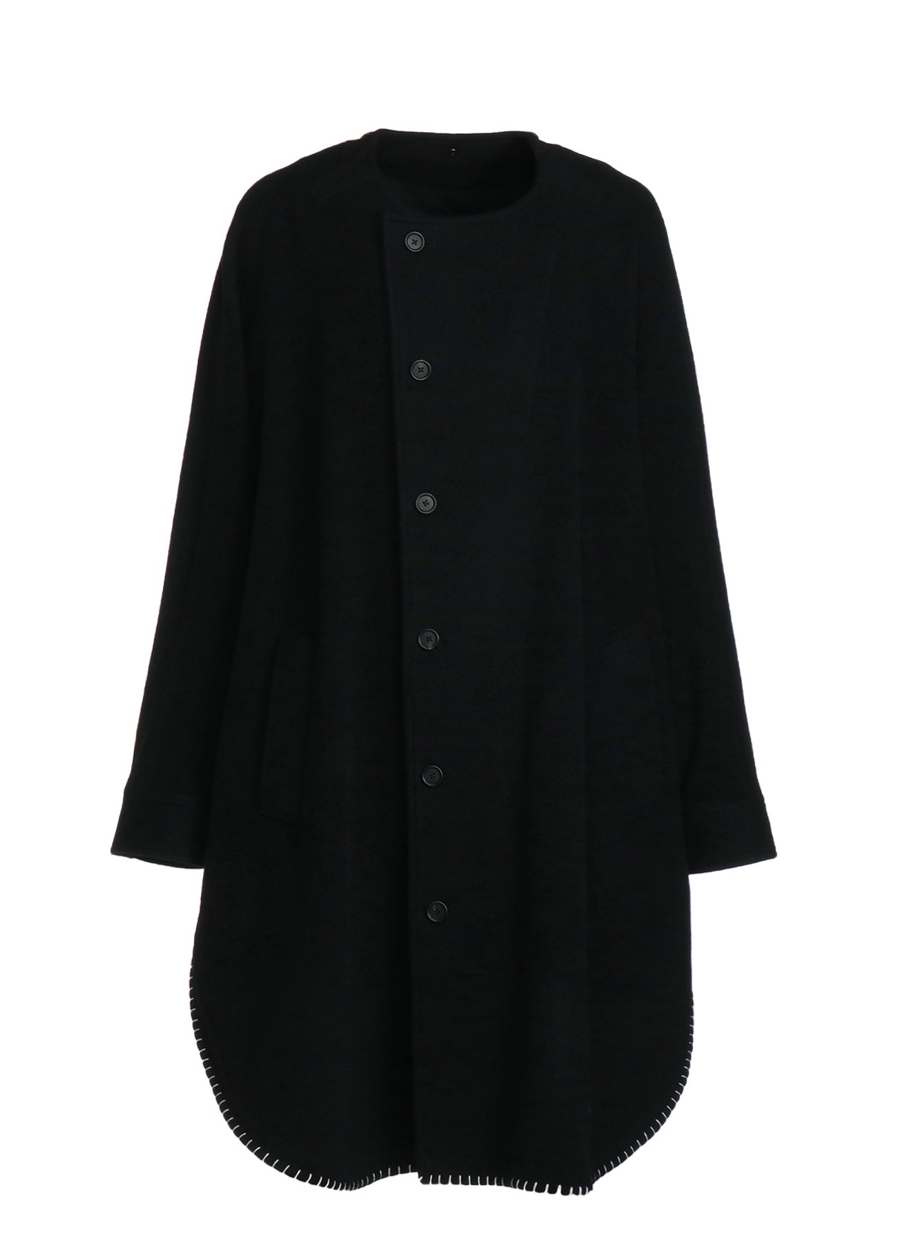 W/TOP MOSSA STOLE COLLAR BIG SILHOUETTE COAT WITH BLANKET STITCH DESIGN