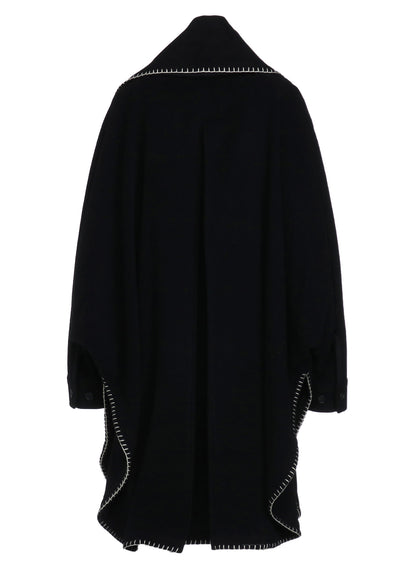 W/TOP MOSSA STOLE COLLAR BIG SILHOUETTE COAT WITH BLANKET STITCH DESIGN