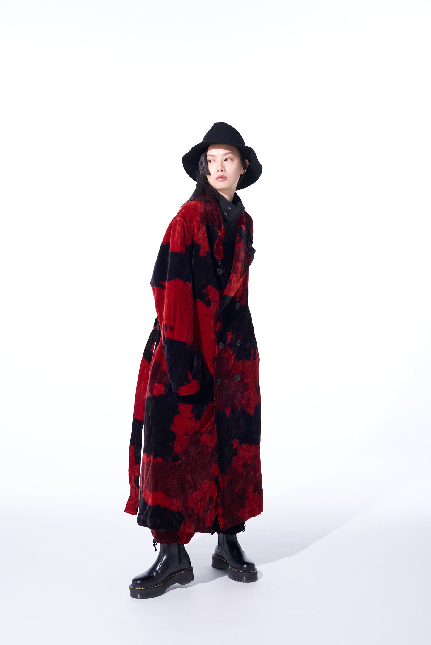 TIE-DYE VELVET DOUBLE-BREASTED STAND COLLAR COAT