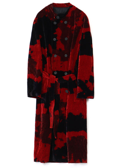 TIE-DYE VELVET DOUBLE-BREASTED STAND COLLAR COAT