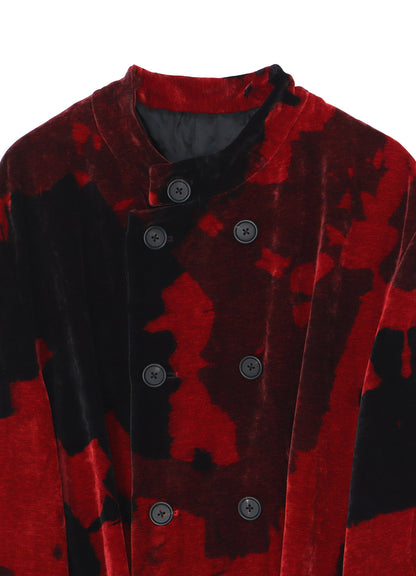 TIE-DYE VELVET DOUBLE-BREASTED STAND COLLAR COAT