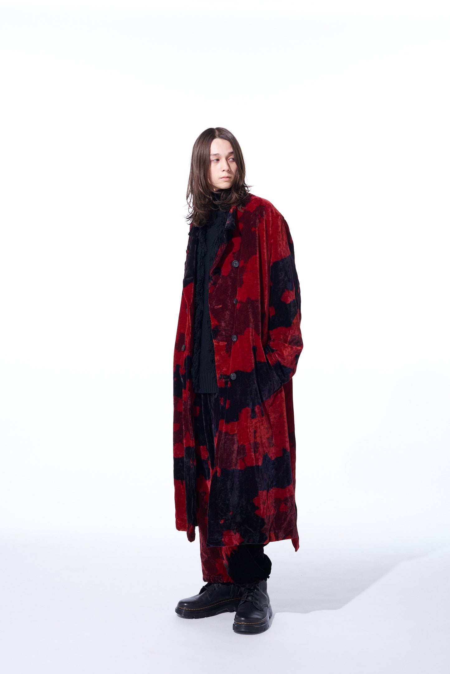 TIE-DYE VELVET DOUBLE-BREASTED STAND COLLAR COAT