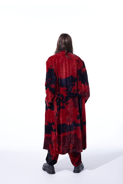 TIE-DYE VELVET DOUBLE-BREASTED STAND COLLAR COAT