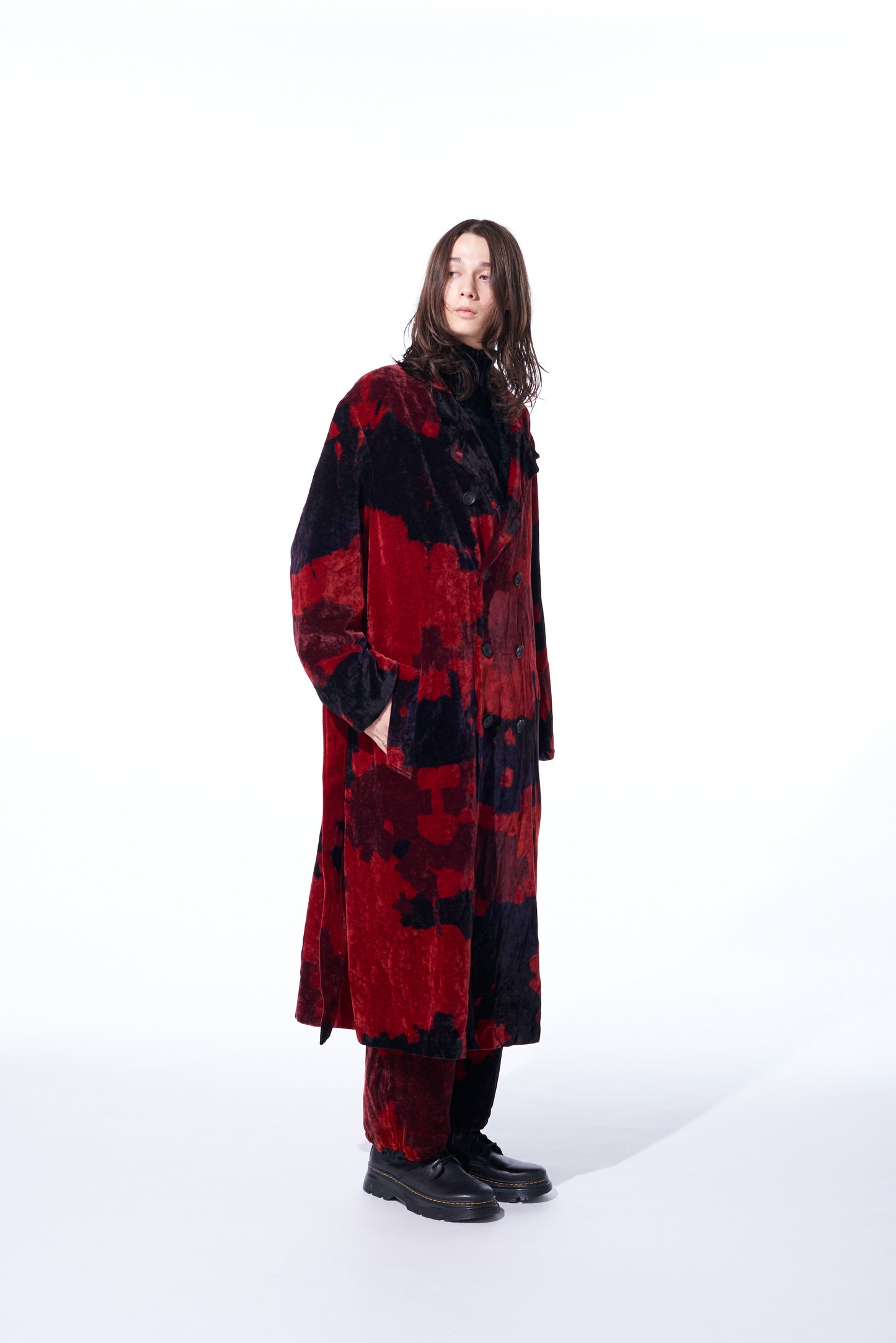 TIE-DYE VELVET DOUBLE-BREASTED STAND COLLAR COAT