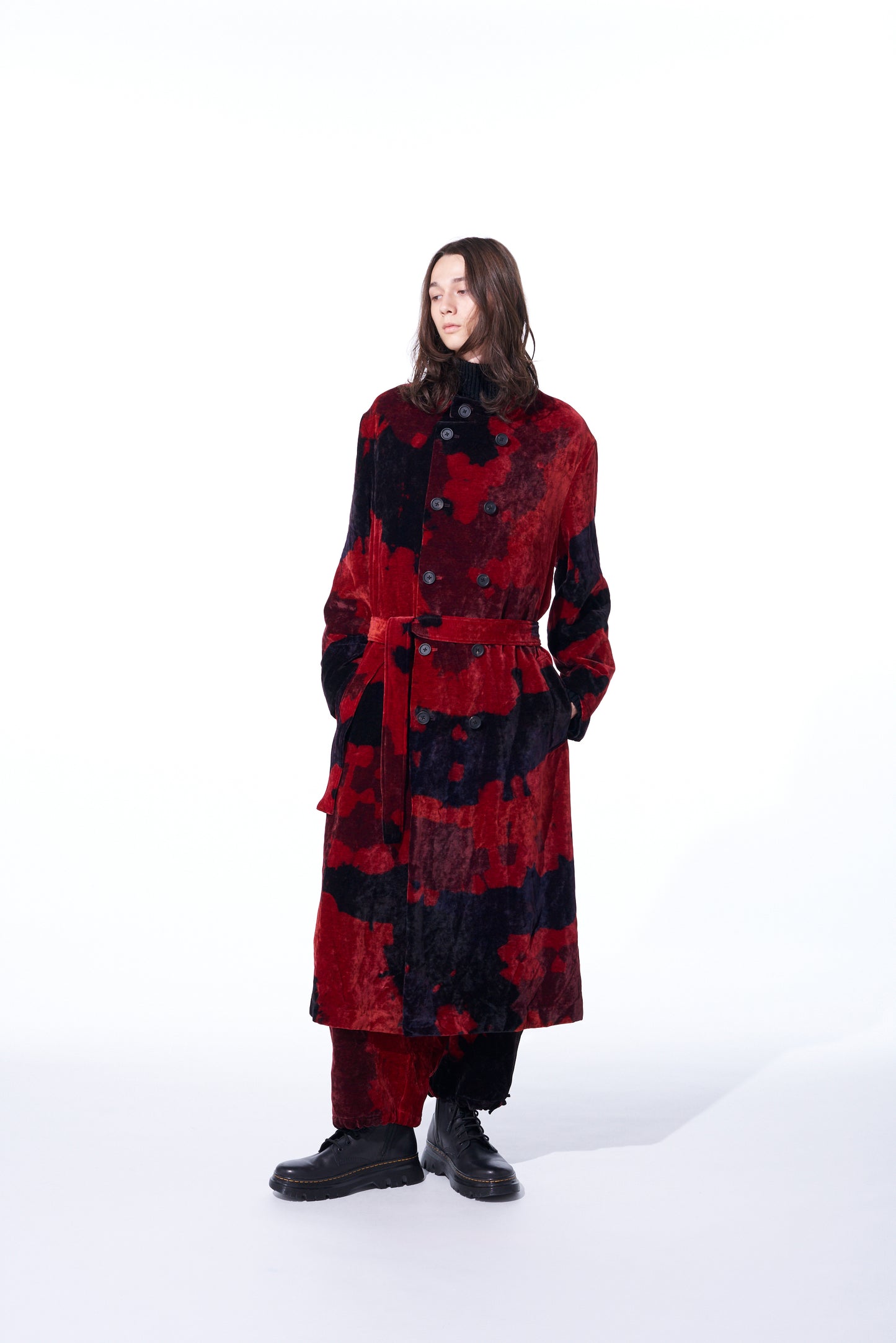 TIE-DYE VELVET DOUBLE-BREASTED STAND COLLAR COAT