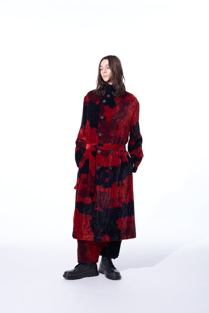 TIE-DYE VELVET DOUBLE-BREASTED STAND COLLAR COAT