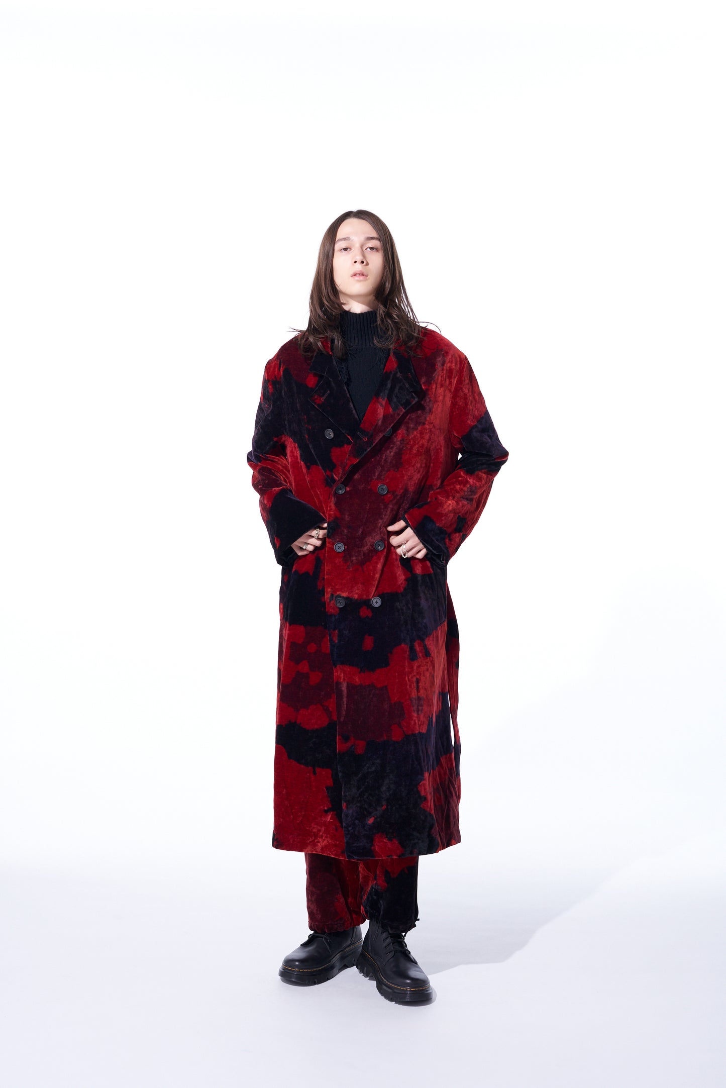 TIE-DYE VELVET DOUBLE-BREASTED STAND COLLAR COAT