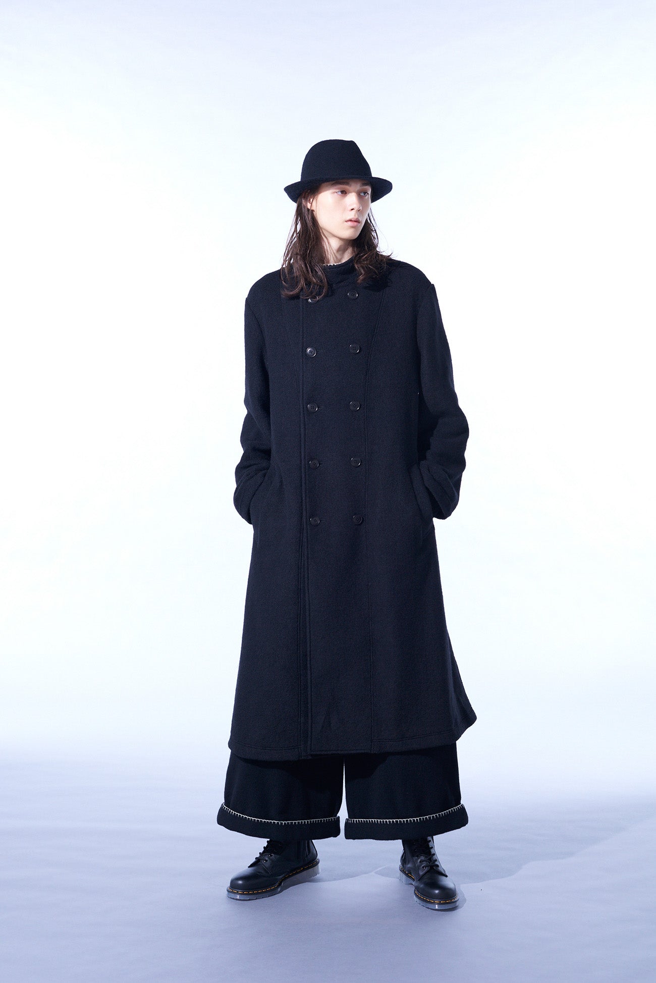 PE/W SLIVER JERSEY DOUBLE-BREASTED STAND COLLAR COAT