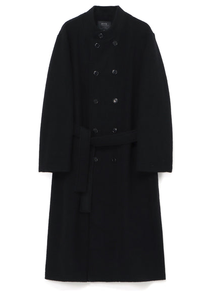 PE/W SLIVER JERSEY DOUBLE-BREASTED STAND COLLAR COAT