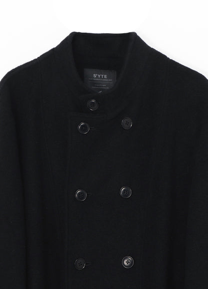 PE/W SLIVER JERSEY DOUBLE-BREASTED STAND COLLAR COAT