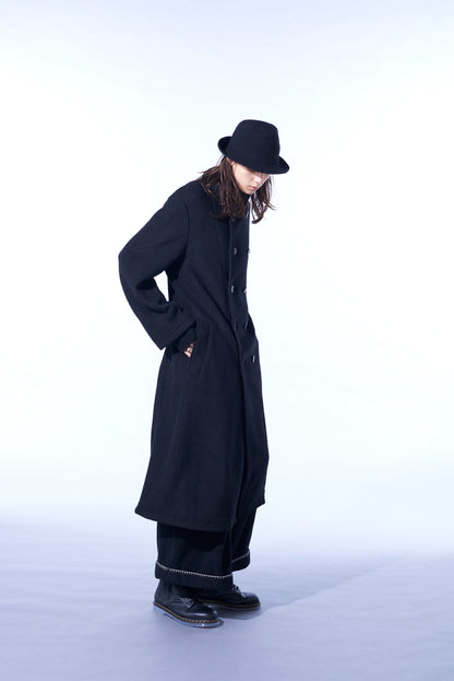 PE/W SLIVER JERSEY DOUBLE-BREASTED STAND COLLAR COAT