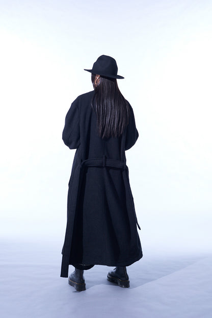 PE/W SLIVER JERSEY DOUBLE-BREASTED STAND COLLAR COAT