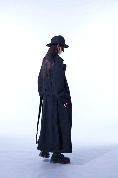 PE/W SLIVER JERSEY DOUBLE-BREASTED STAND COLLAR COAT