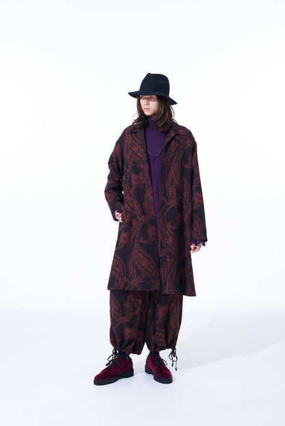 PAISLEY PATTERN JACQUARD OPEN COLLAR COAT