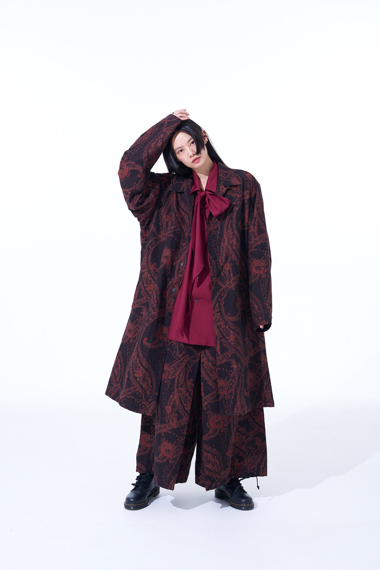 PAISLEY PATTERN JACQUARD OPEN COLLAR COAT