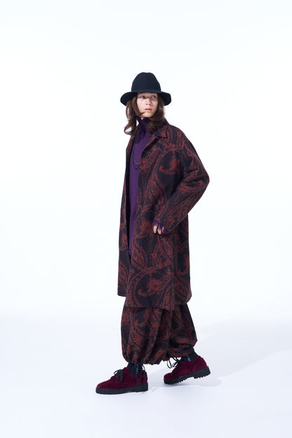 PAISLEY PATTERN JACQUARD OPEN COLLAR COAT