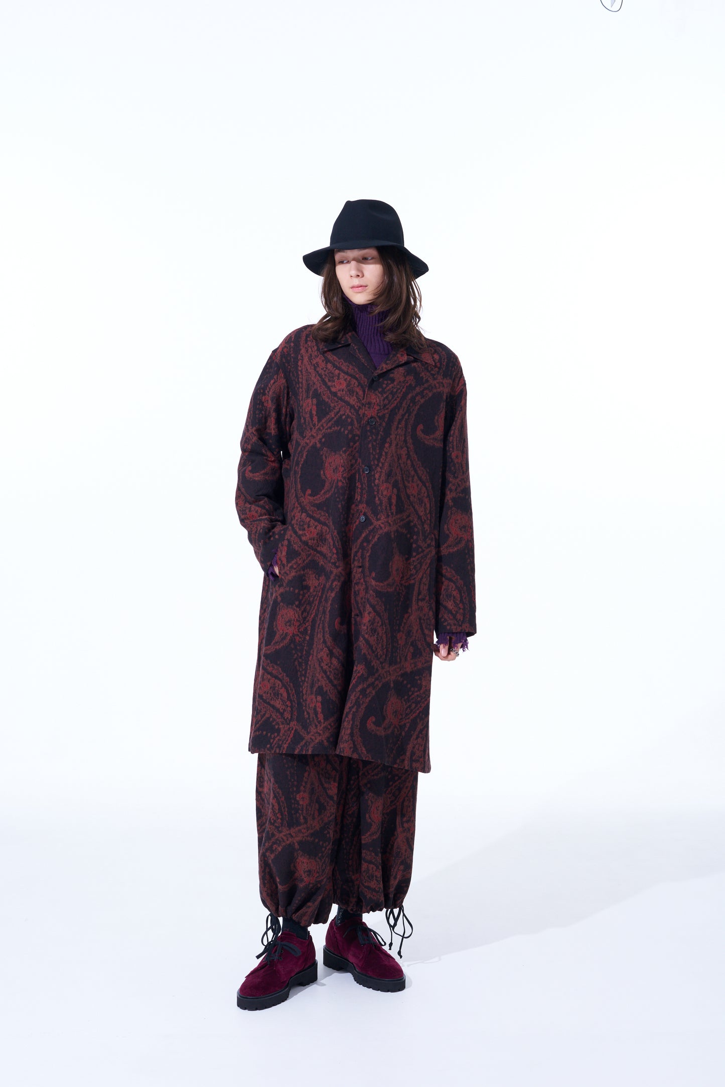 PAISLEY PATTERN JACQUARD OPEN COLLAR COAT