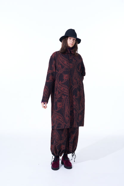 PAISLEY PATTERN JACQUARD OPEN COLLAR COAT