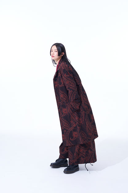 PAISLEY PATTERN JACQUARD OPEN COLLAR COAT