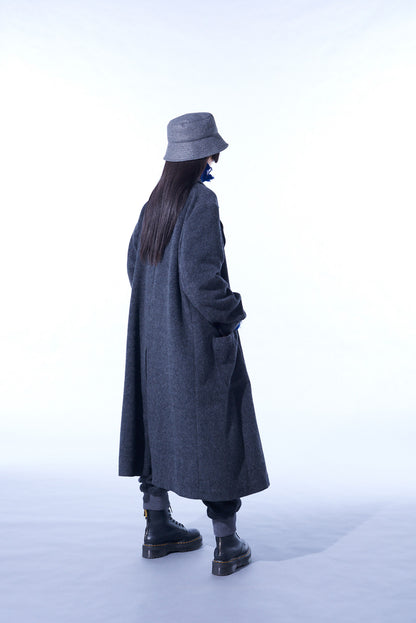 ECO WOOL BEAVER DOUBLE-BREASTED SNAP BUTTON LONG COAT