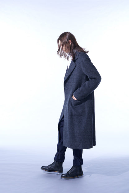 ECO WOOL BEAVER DOUBLE-BREASTED SNAP BUTTON LONG COAT