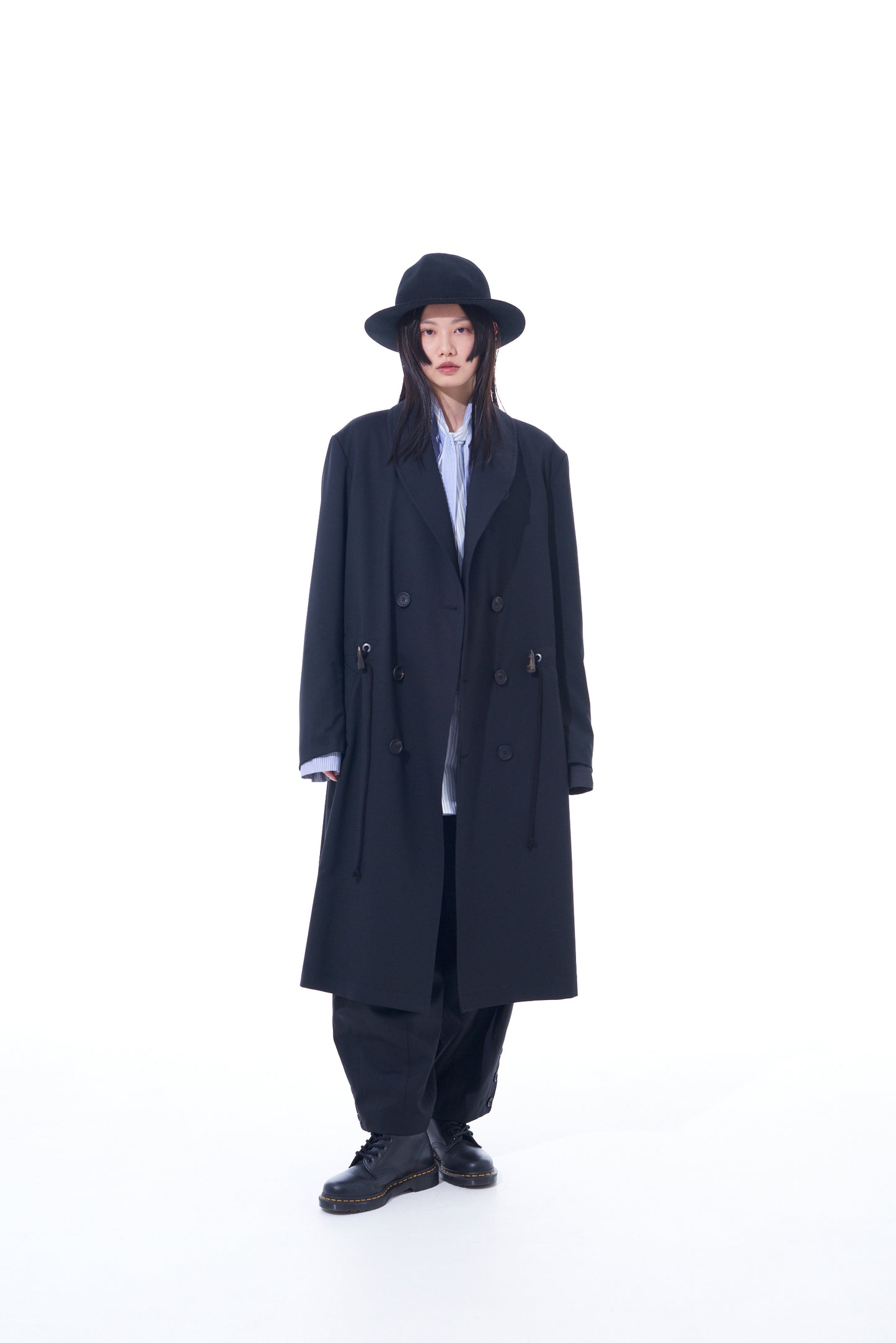 T/W GABARDINE SHAWL COLLAR DOUBLE COAT