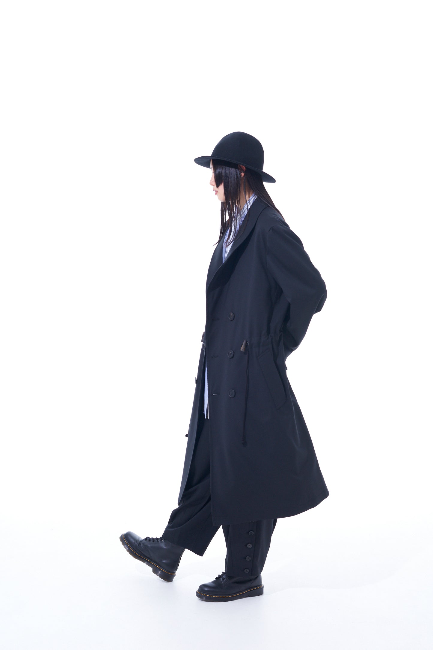 T/W GABARDINE SHAWL COLLAR DOUBLE COAT