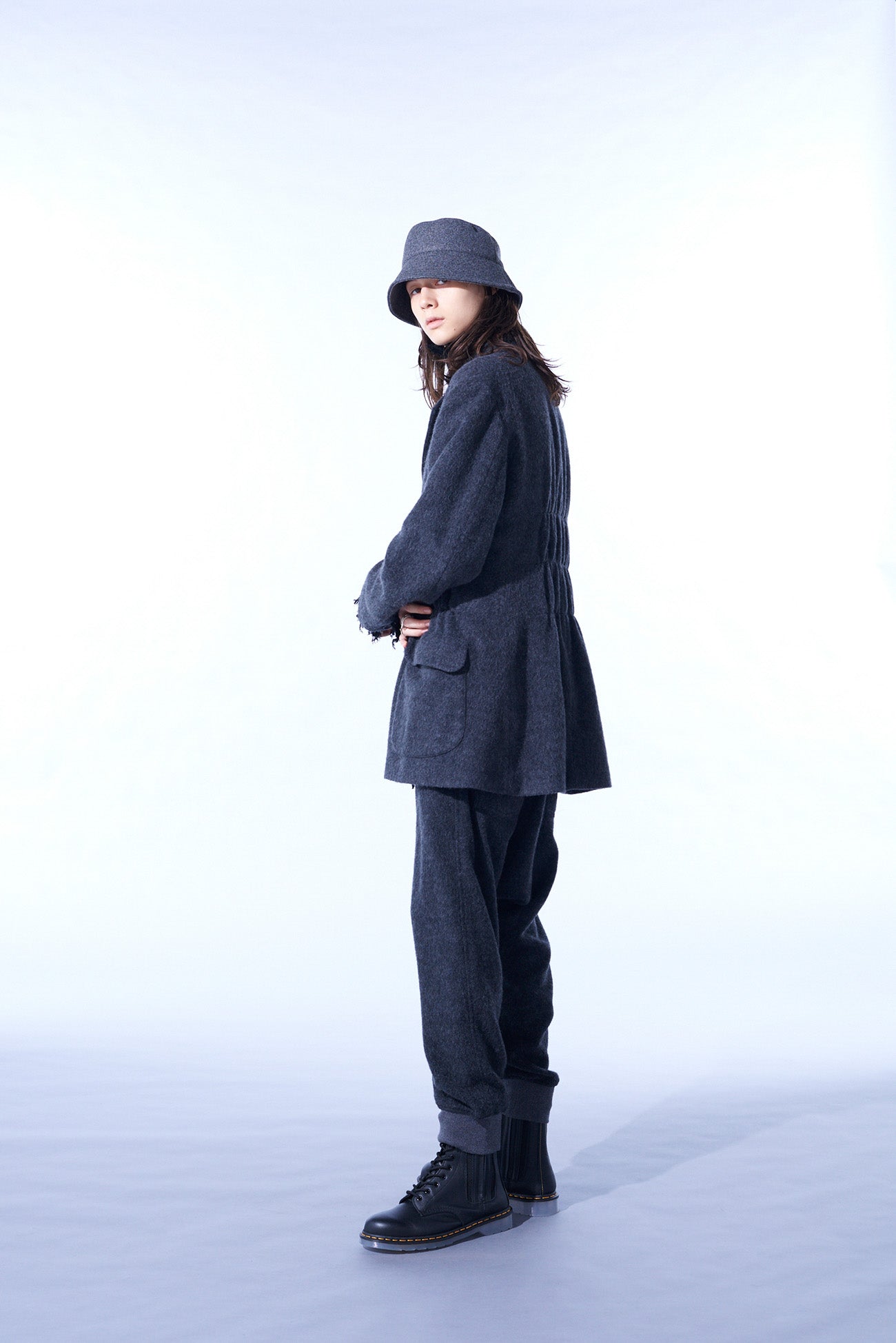 ECO WOOL BEAVER JACKET WITH GATHERED SHIRRING