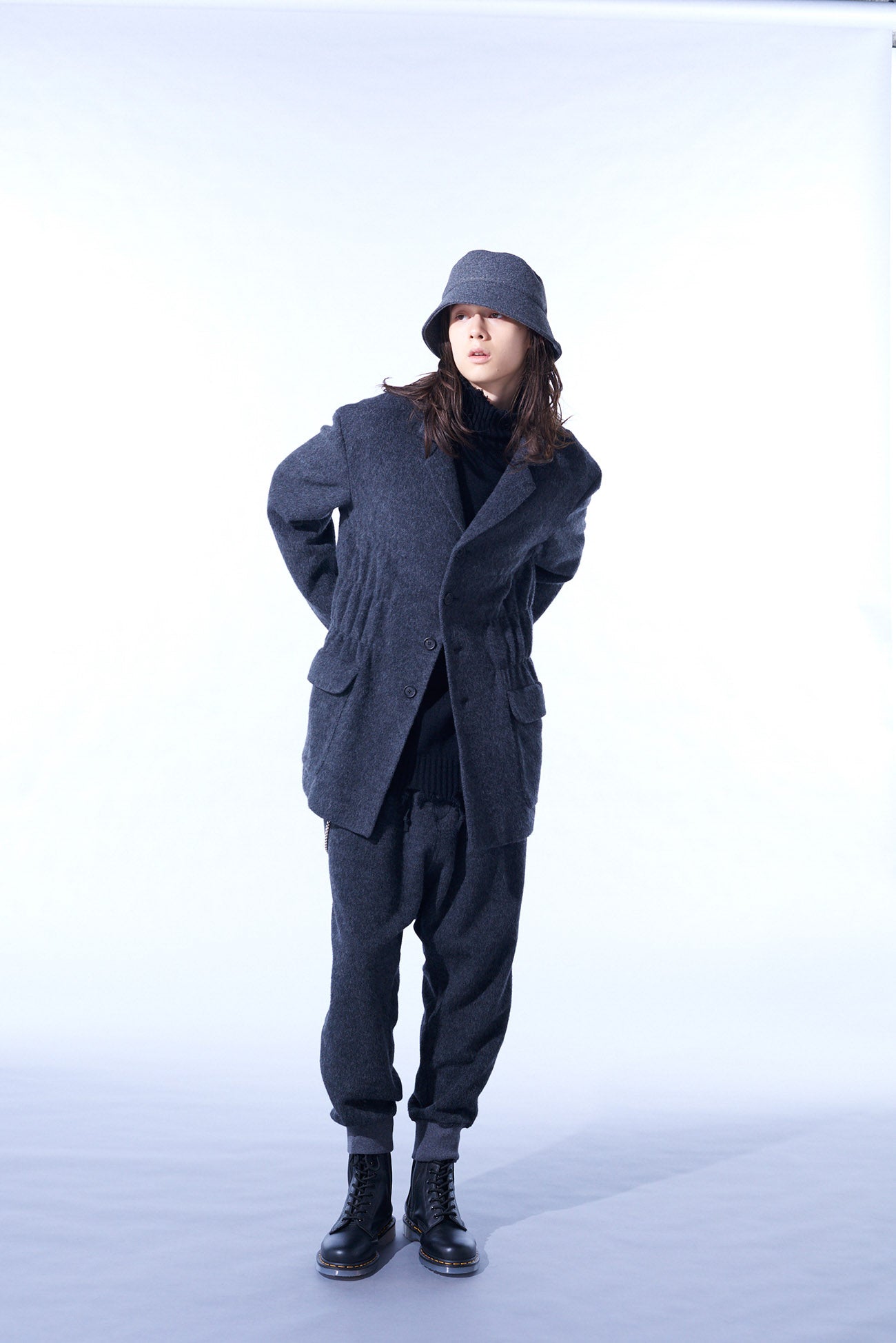 ECO WOOL BEAVER JACKET WITH GATHERED SHIRRING