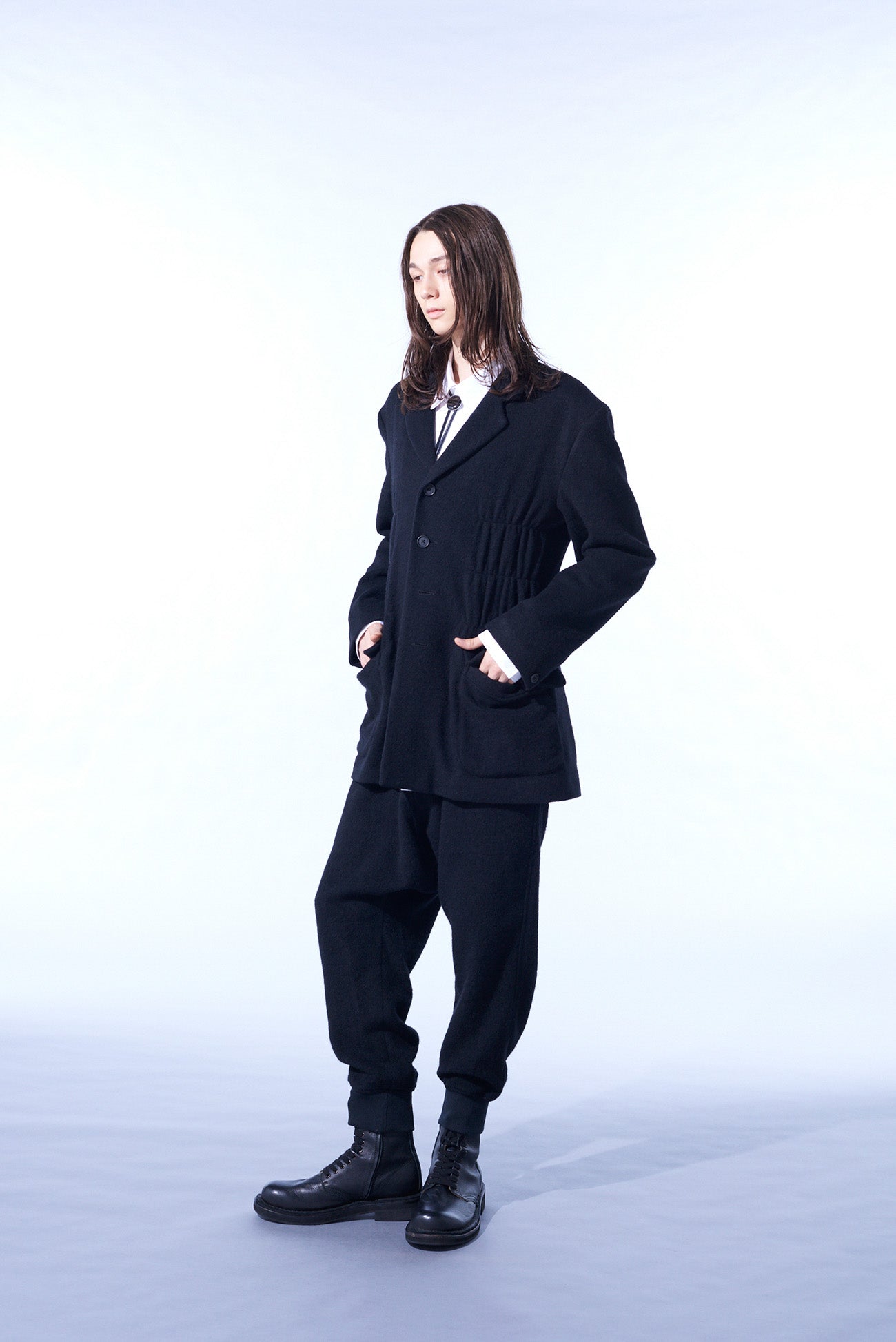 ECO WOOL BEAVER JACKET WITH GATHERED SHIRRING