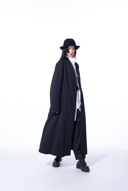 T/W GABARDINE COLLARLESS 5-BUTTON LONG JACKET