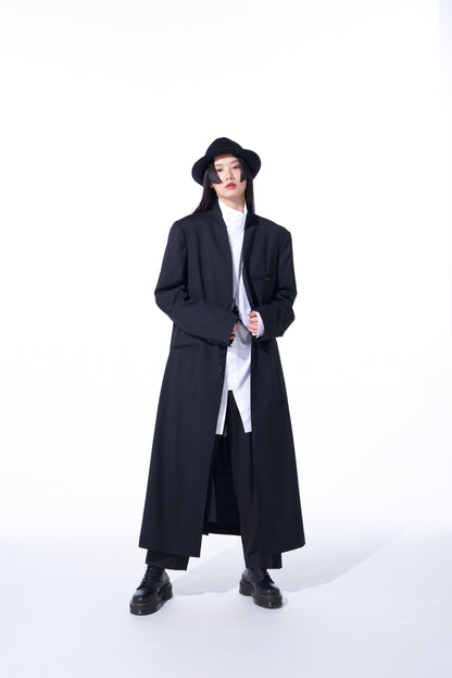 T/W GABARDINE COLLARLESS 5-BUTTON LONG JACKET