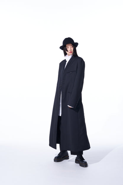 T/W GABARDINE COLLARLESS 5-BUTTON LONG JACKET