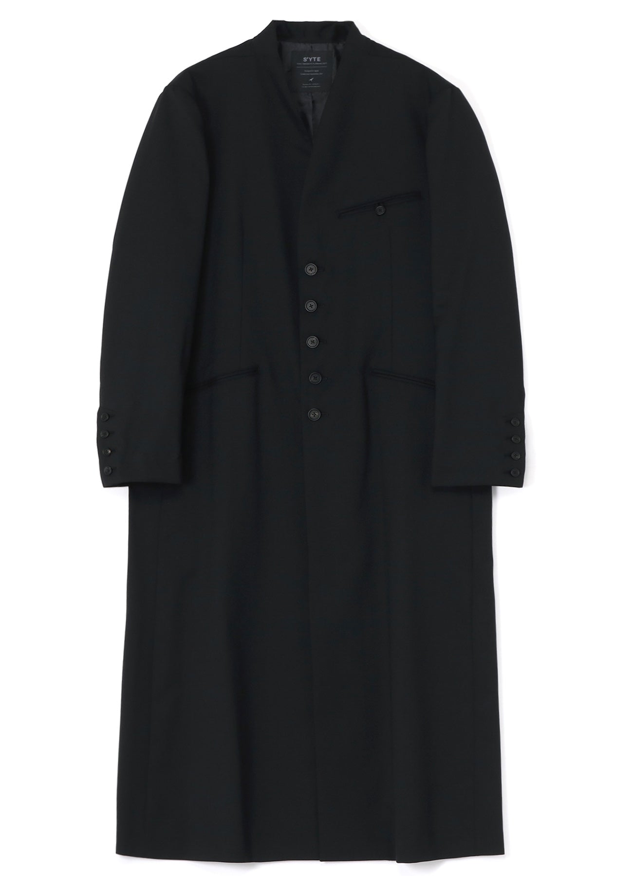 T/W GABARDINE COLLARLESS 5-BUTTON LONG JACKET