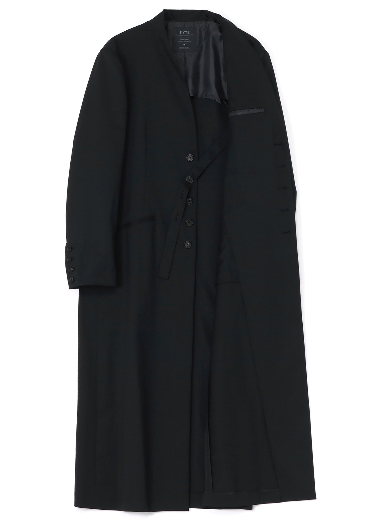 T/W GABARDINE COLLARLESS 5-BUTTON LONG JACKET