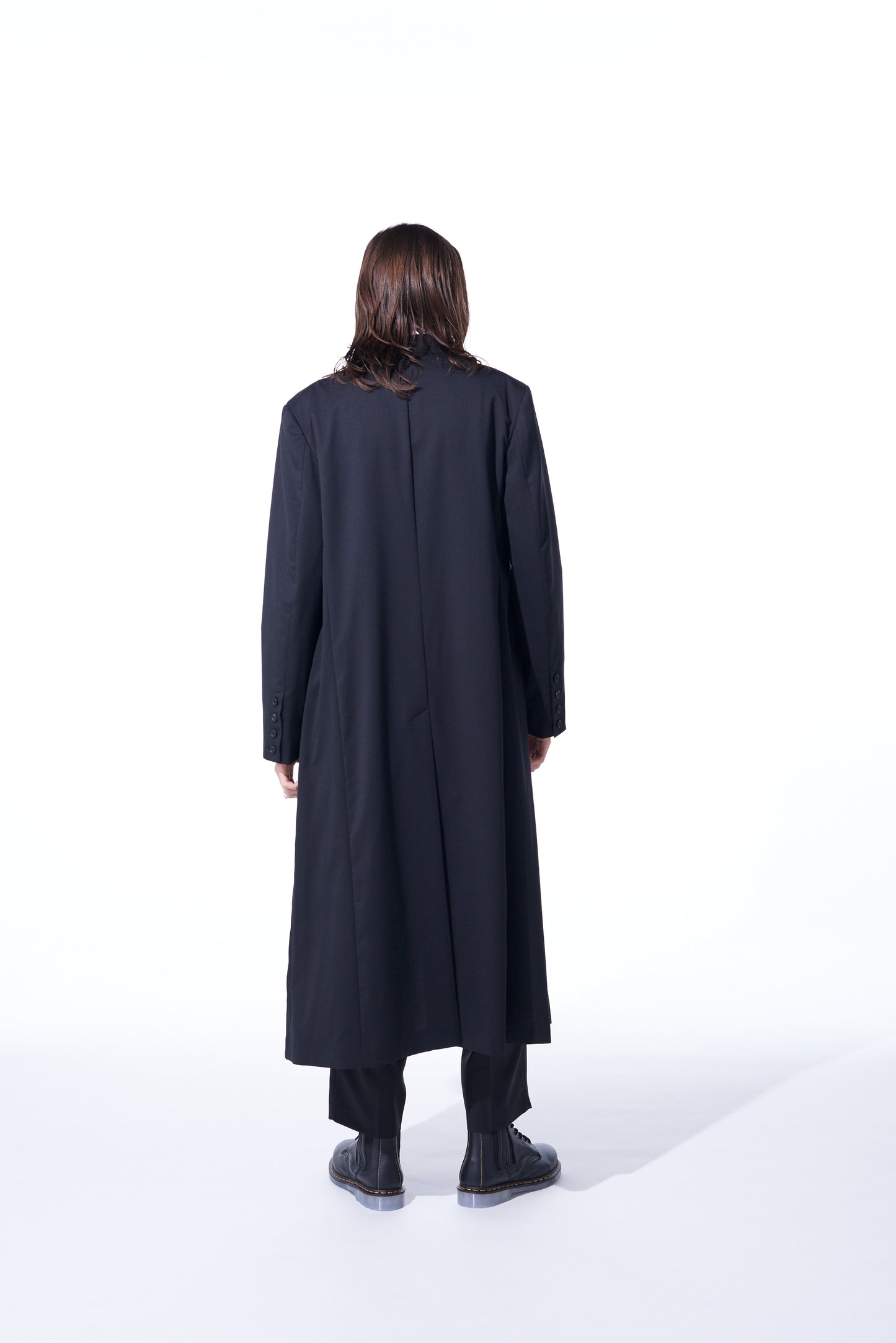 T/W GABARDINE COLLARLESS 5-BUTTON LONG JACKET