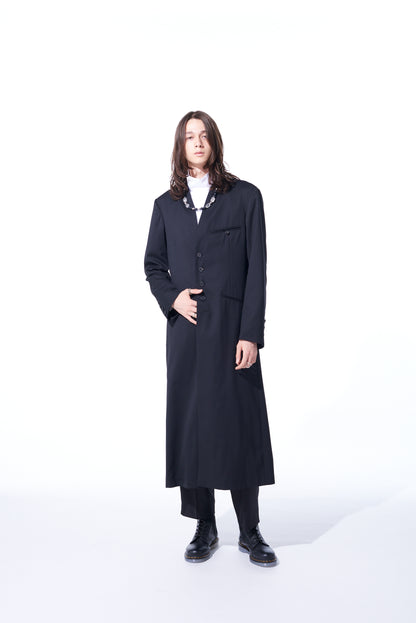 T/W GABARDINE COLLARLESS 5-BUTTON LONG JACKET