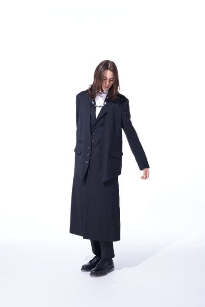 T/W GABARDINE COLLARLESS 5-BUTTON LONG JACKET