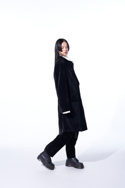 VELVETEEN NOTCHED LAPEL LONG JACKET