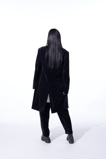 VELVETEEN NOTCHED LAPEL LONG JACKET